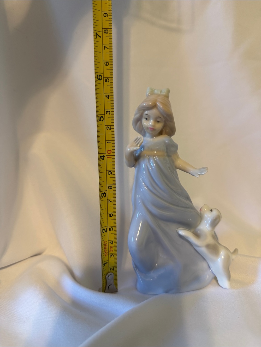 Porcelain Girl Figurine with Cat - Pale Blue